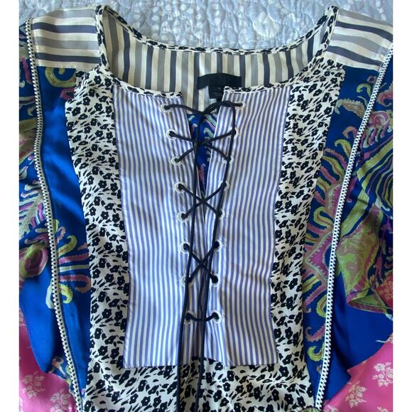 J.CREW Collection Dress Silk Floral Mixed Pattern Blue Pink Lace Up Size 6 - Picture 4 of 13